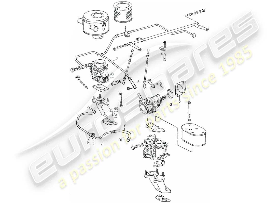 porsche 1962 (356b/356c) fuel pump - and - fuel line part diagram