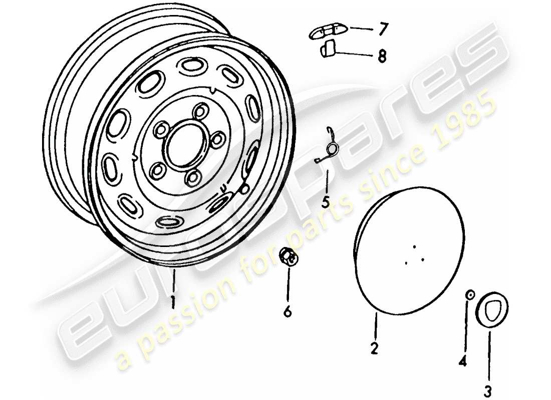 porsche 356b/356c (1962) wheels part diagram