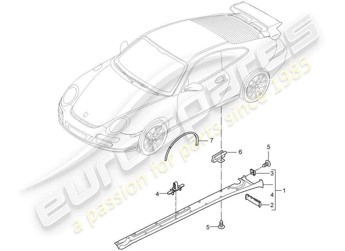 porsche 2007 (997-1 gt3) side member trim part diagram