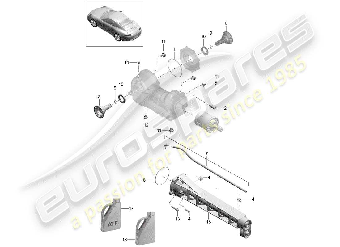 porsche 991 (2013) front axle differential part diagram
