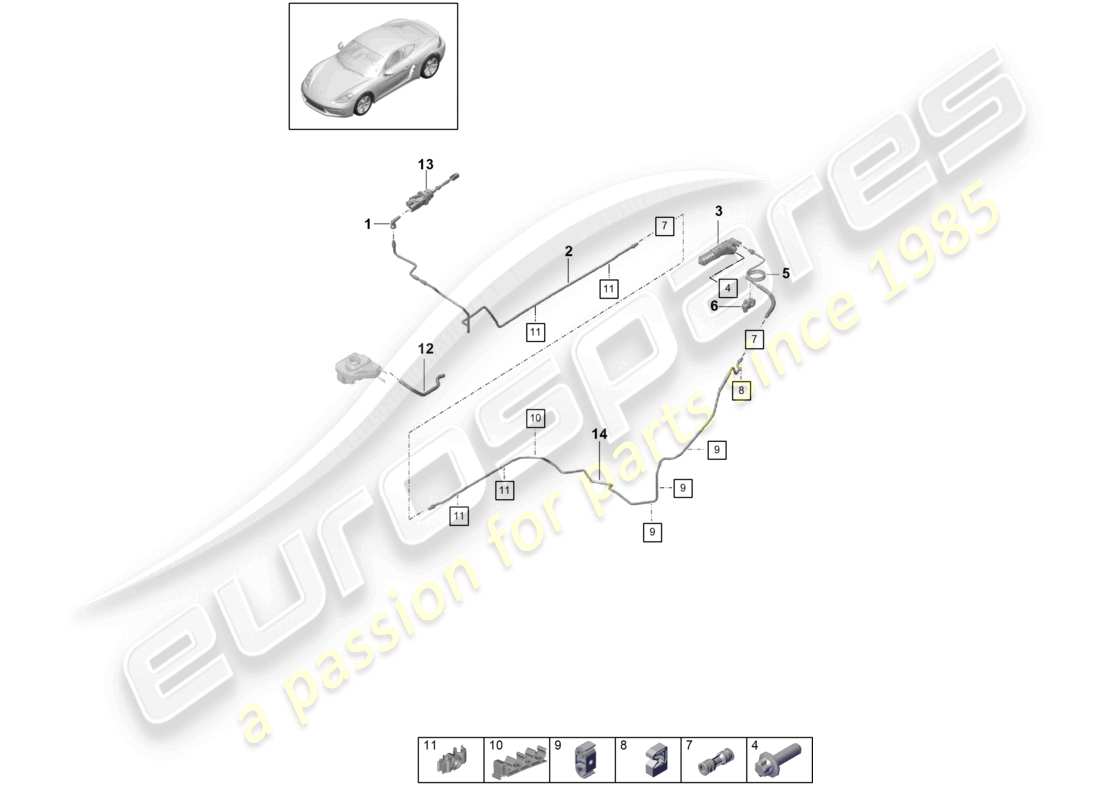 porsche 2018 (718 cayman) hydraulic coupling actuation clutch master cylinder clutch slave cylinder hose part diagram