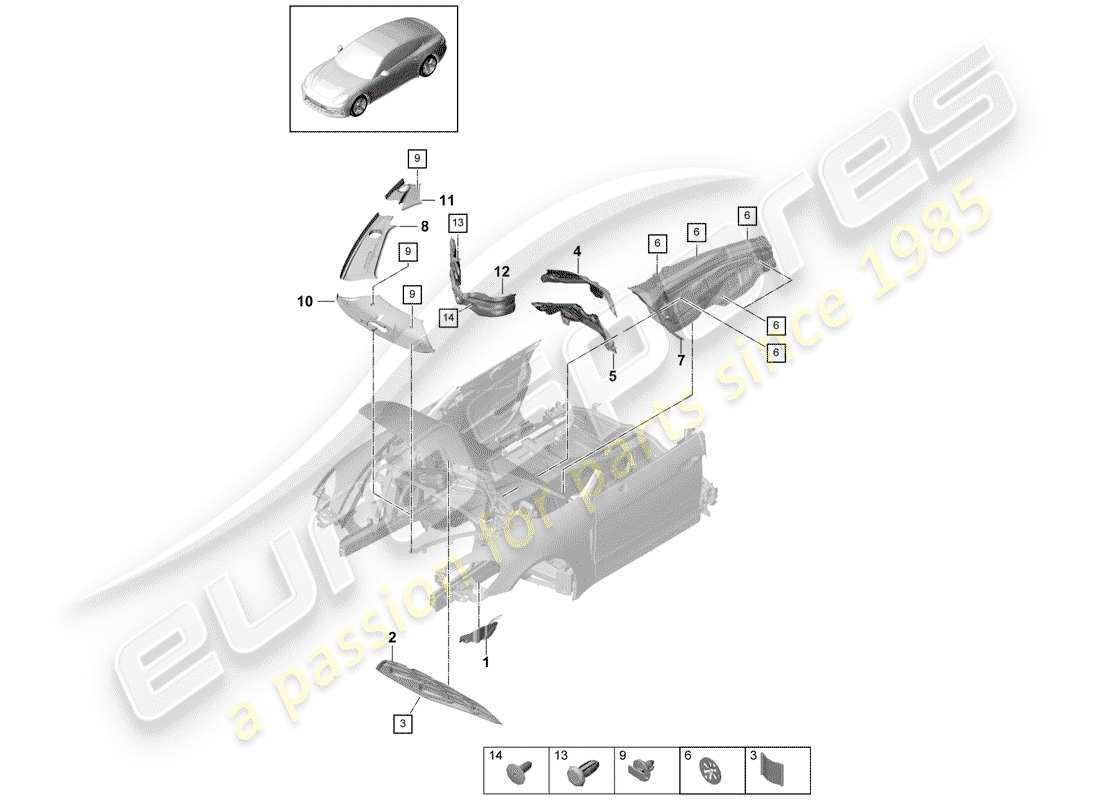 porsche 2017 (panamera 971-1) sound absorber part diagram