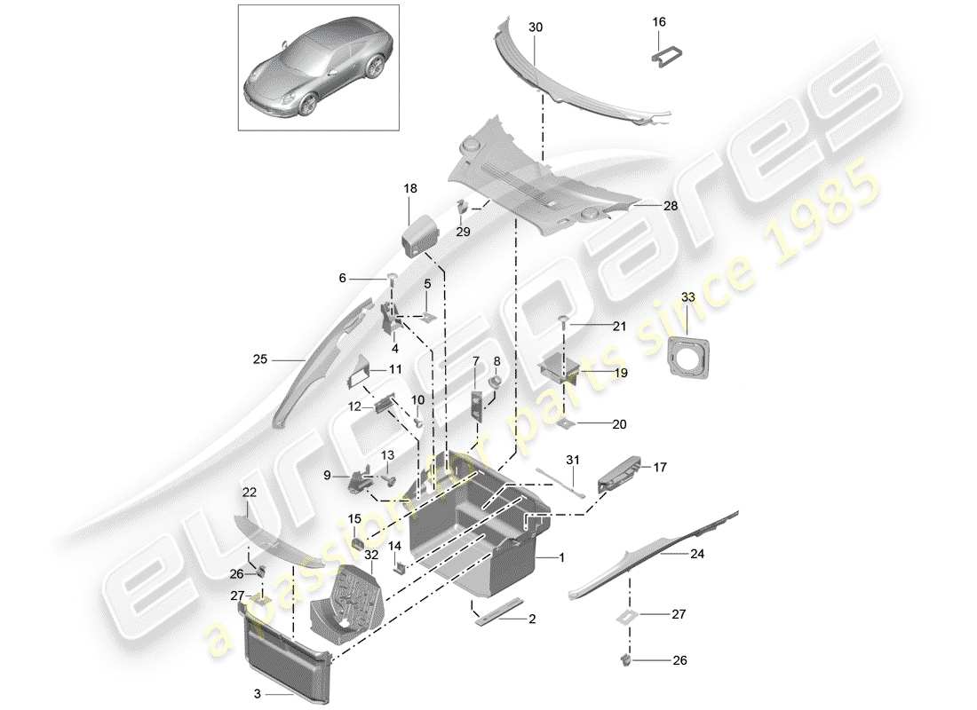 porsche 991 (2013) luggage compartment part diagram
