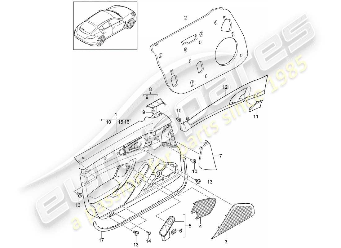 porsche 2011 (panamera 970) door panel part diagram