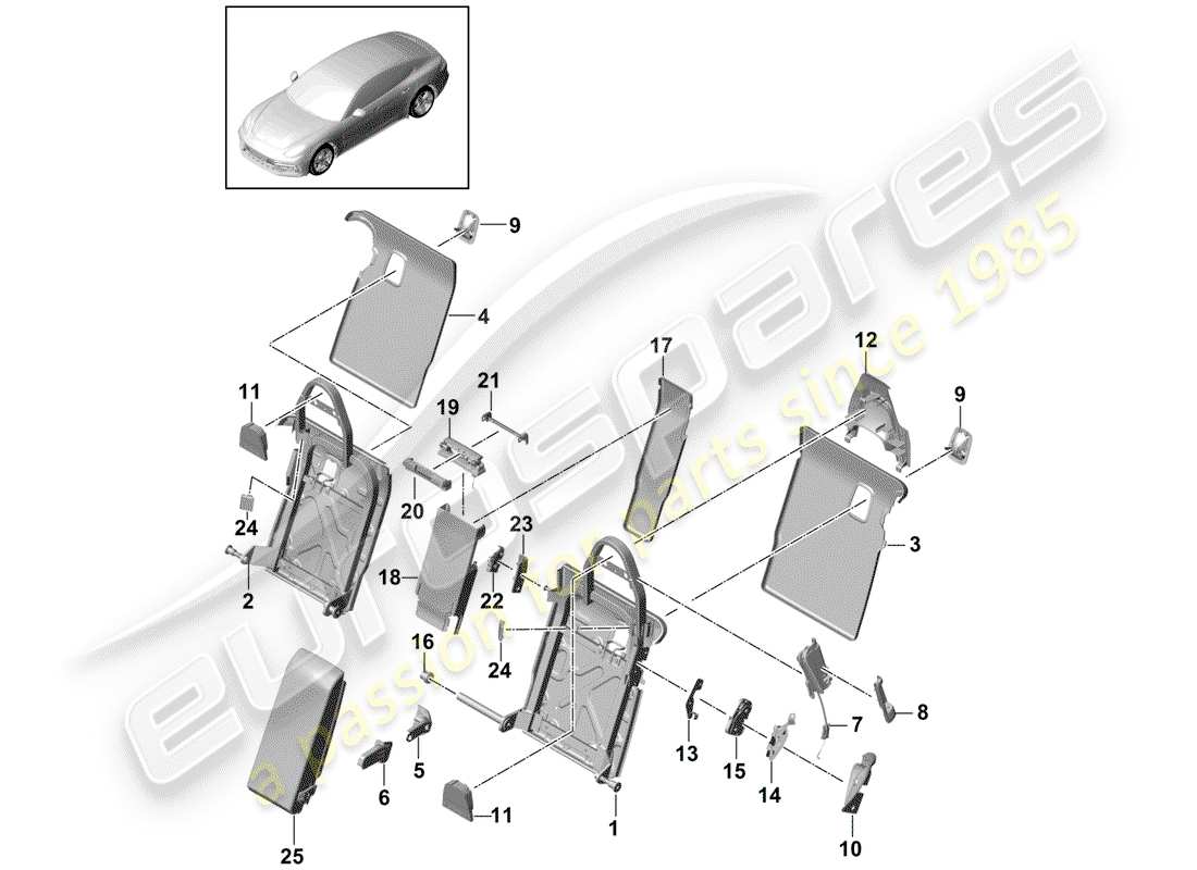 porsche 2019 (panamera 971-1) back seat backrest part diagram