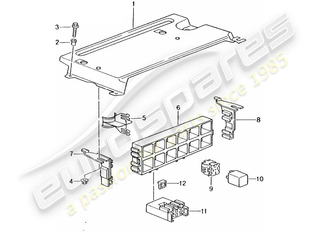 porsche 996 t/gt2 (2001) fuse box/relay plate - rear end part diagram