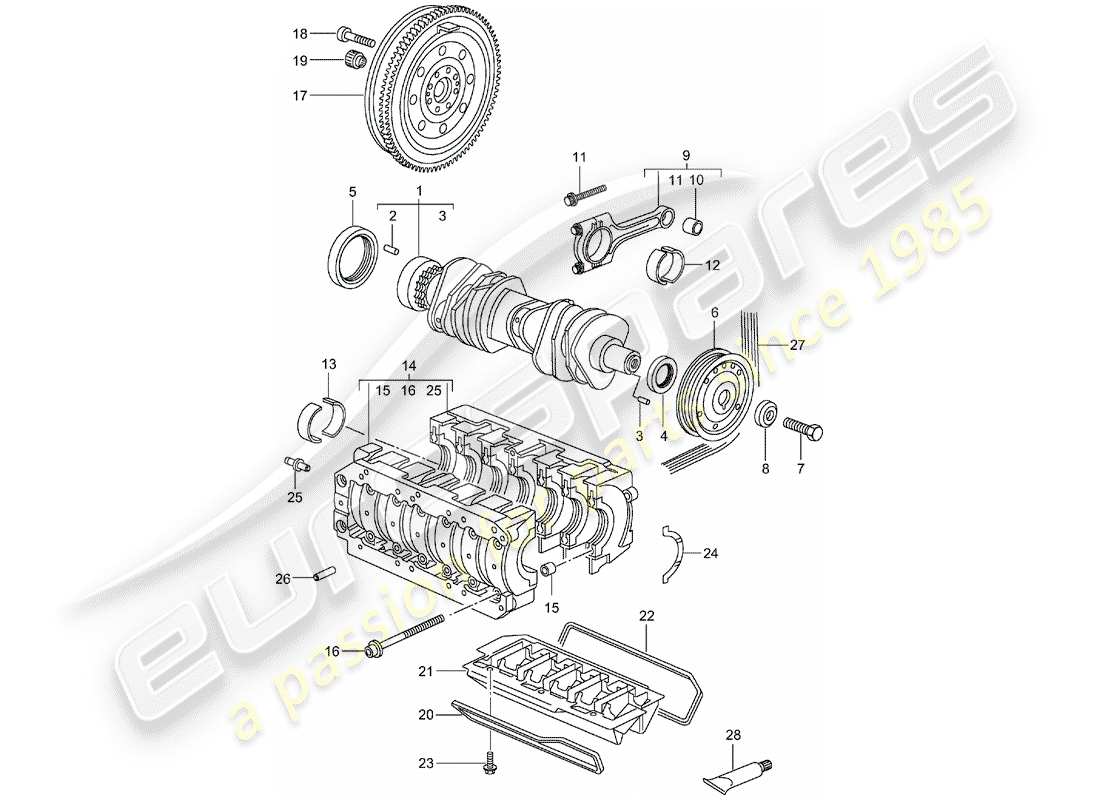 porsche 2001 (986 boxster) crankshaft parts diagram