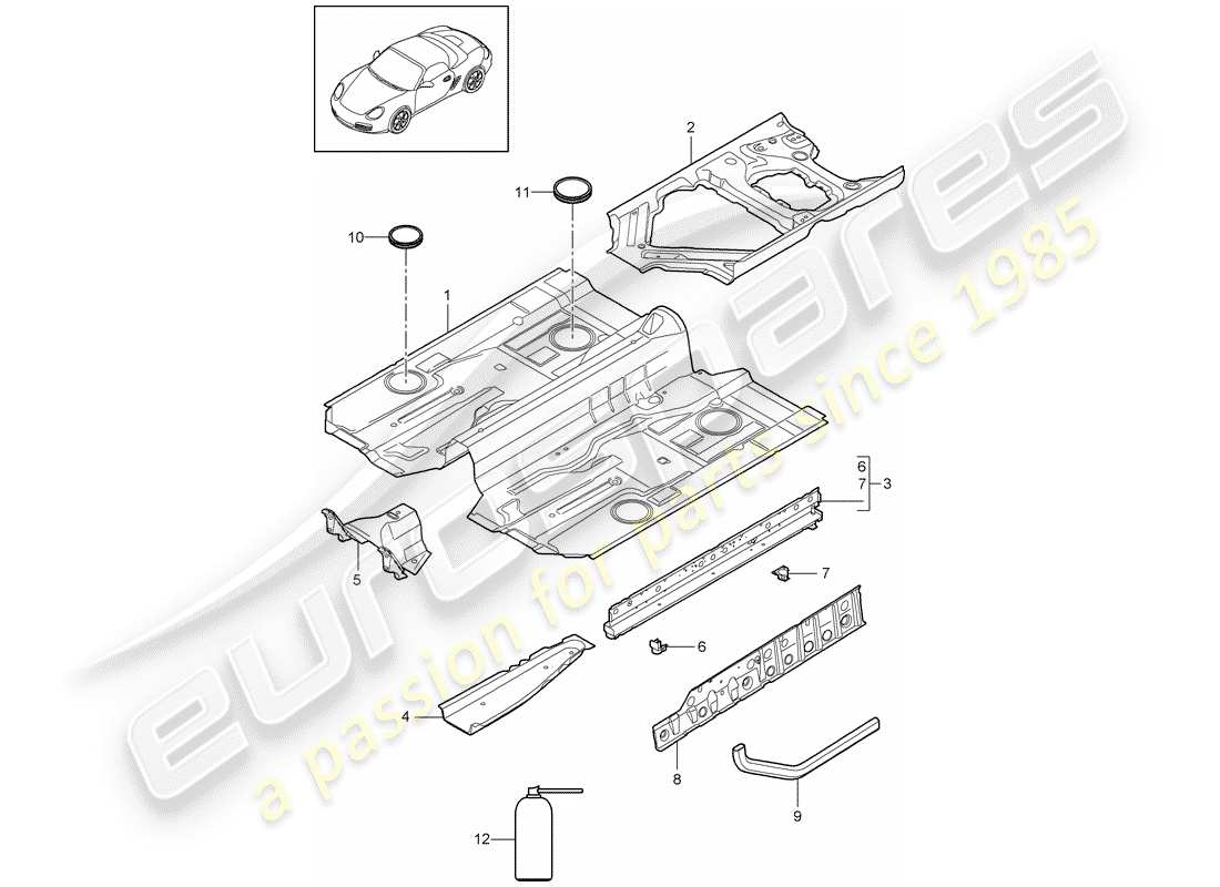 porsche 2009 (987 boxster) floor part diagram