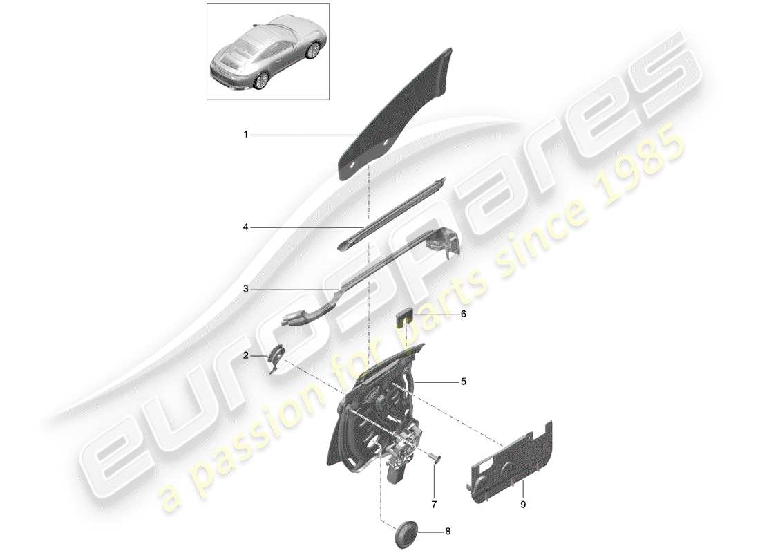 porsche 2019 (991-2) side window part diagram