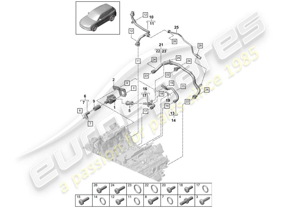 porsche 2020 (cayenne e3 9ya/9yb) water cooling part diagram