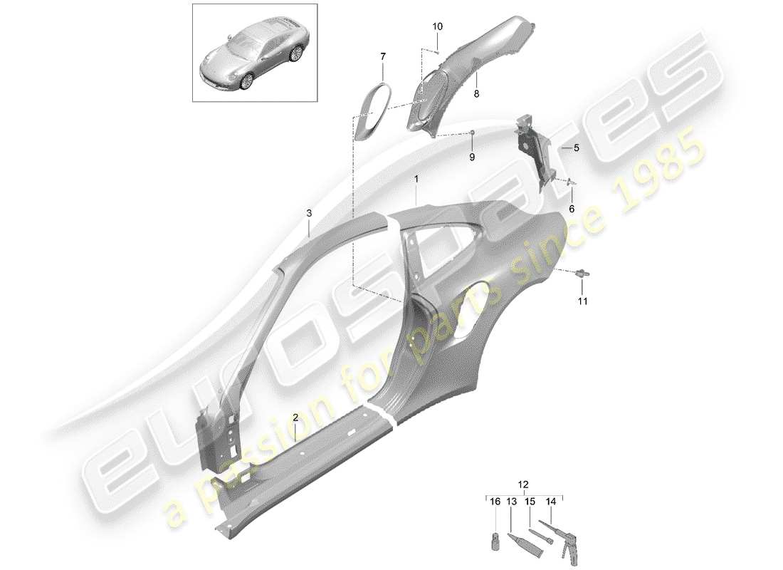 porsche 991 turbo (2020) side panel part diagram