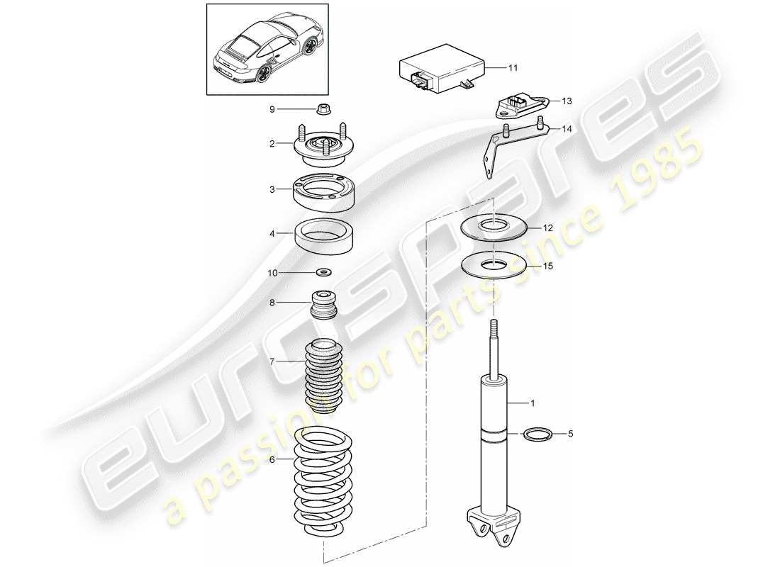 porsche 911 t/gt2rs (2011) shock absorber parts diagram