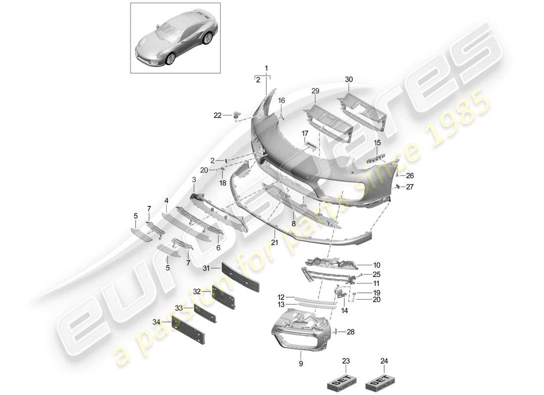 porsche 2016 (991-1 turbo) bumper part diagram