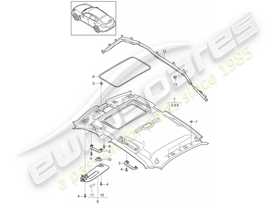 porsche 2013 (panamera 970) roof trim panel part diagram