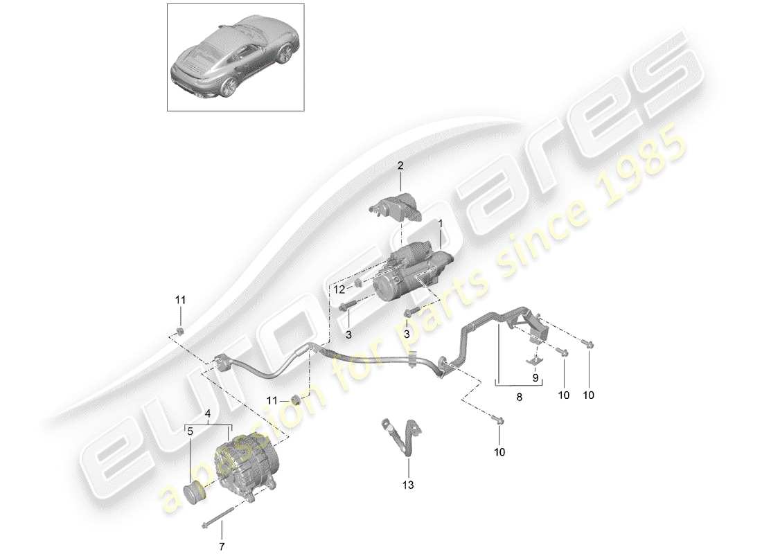 porsche 2016 (991-1 turbo) starter part diagram