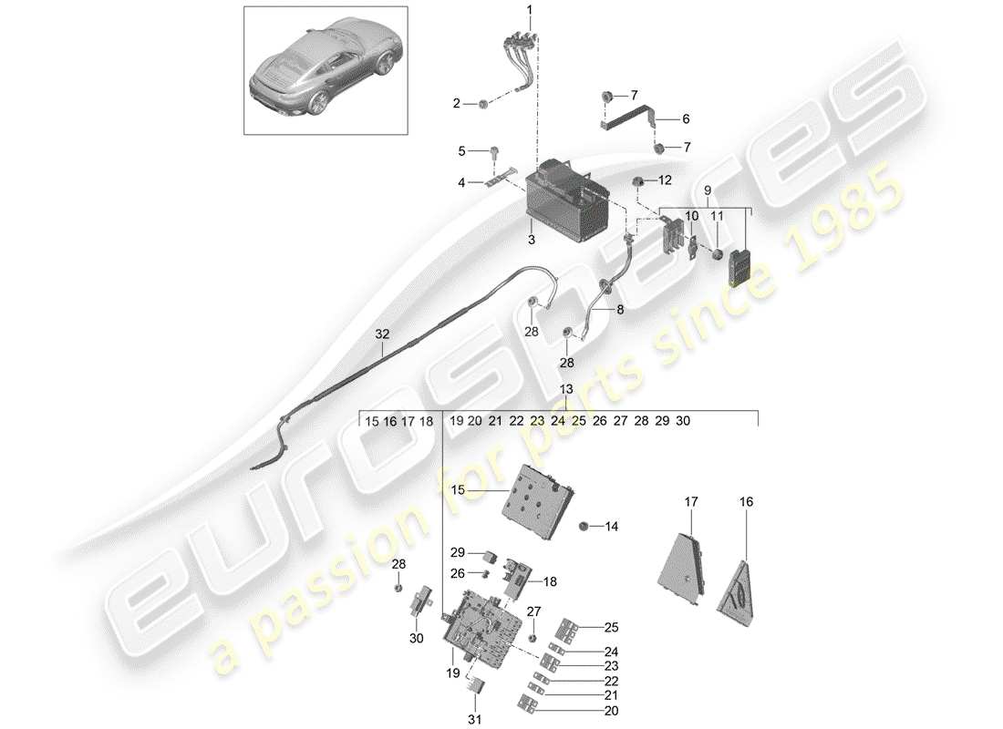 porsche 2015 (991-1 turbo) battery part diagram