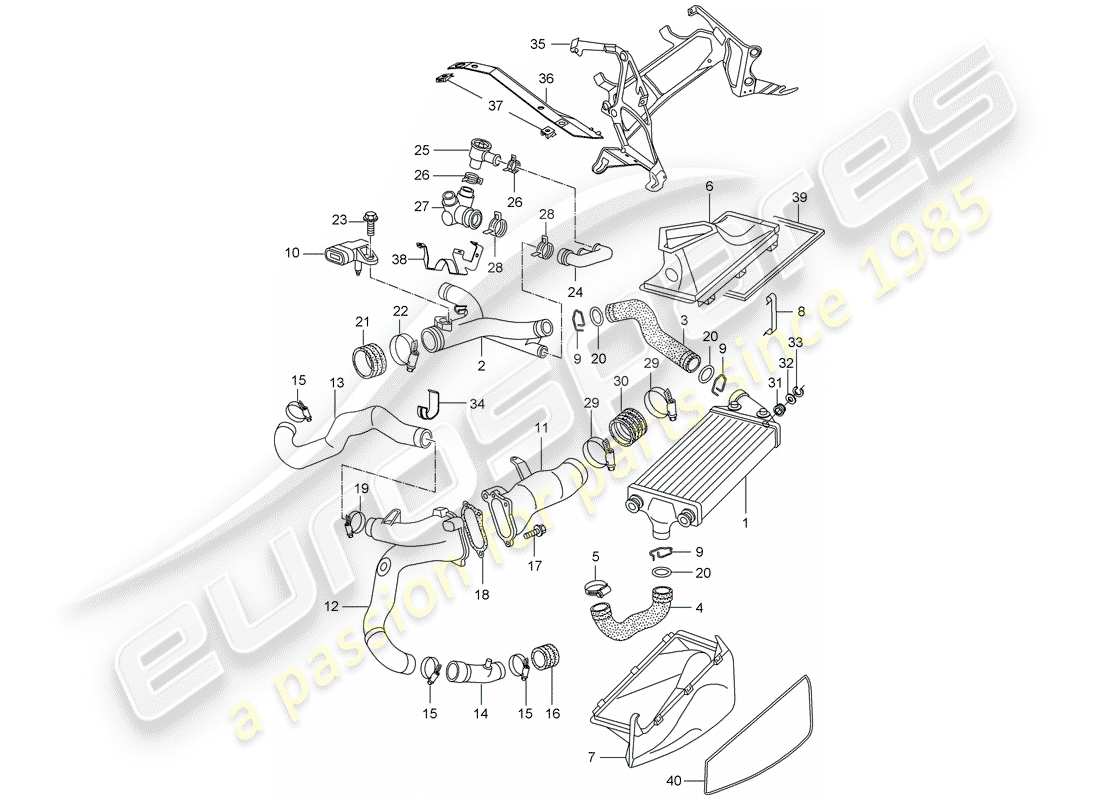 porsche 2001 (996 turbo / gt2) turbocharging part diagram
