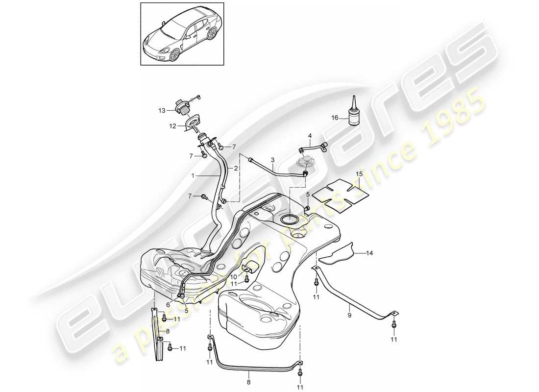 porsche 2016 (panamera 970) fuel tank with part diagram
