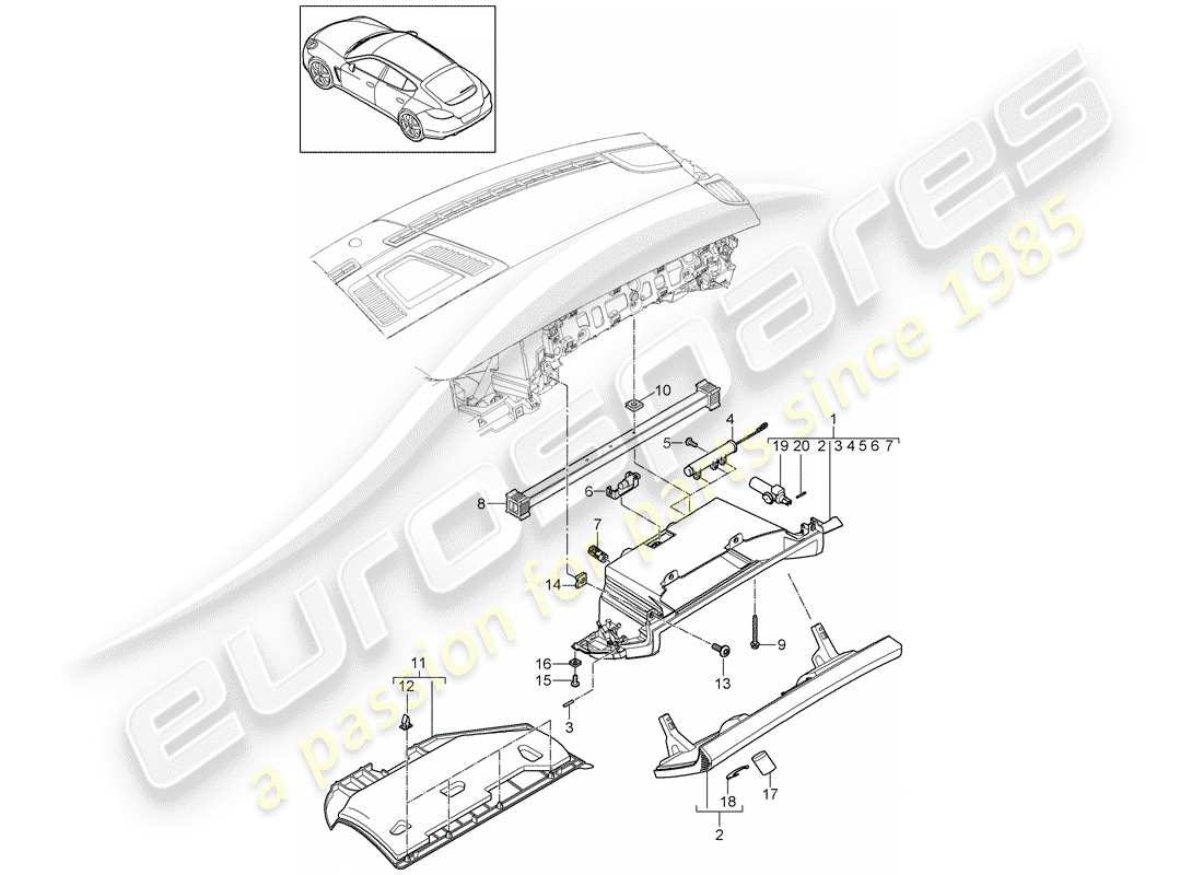 porsche 2013 (panamera 970) dash panel trim part diagram