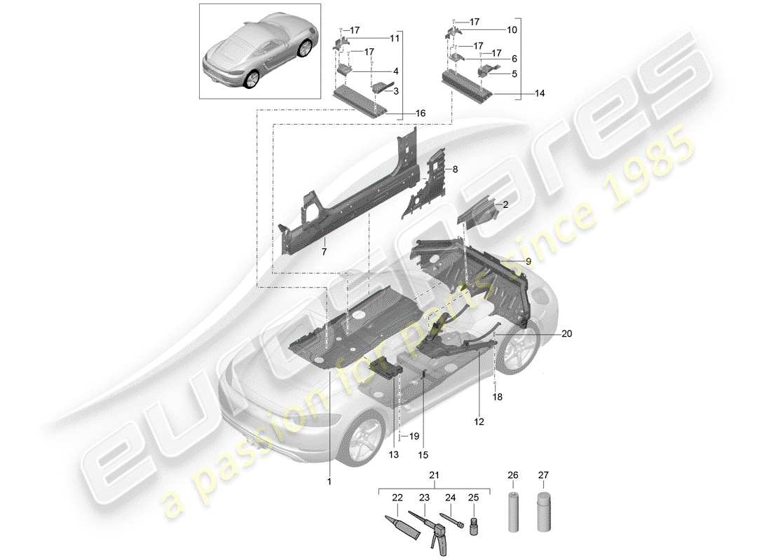 porsche 2018 (718 cayman) floor plates part diagram