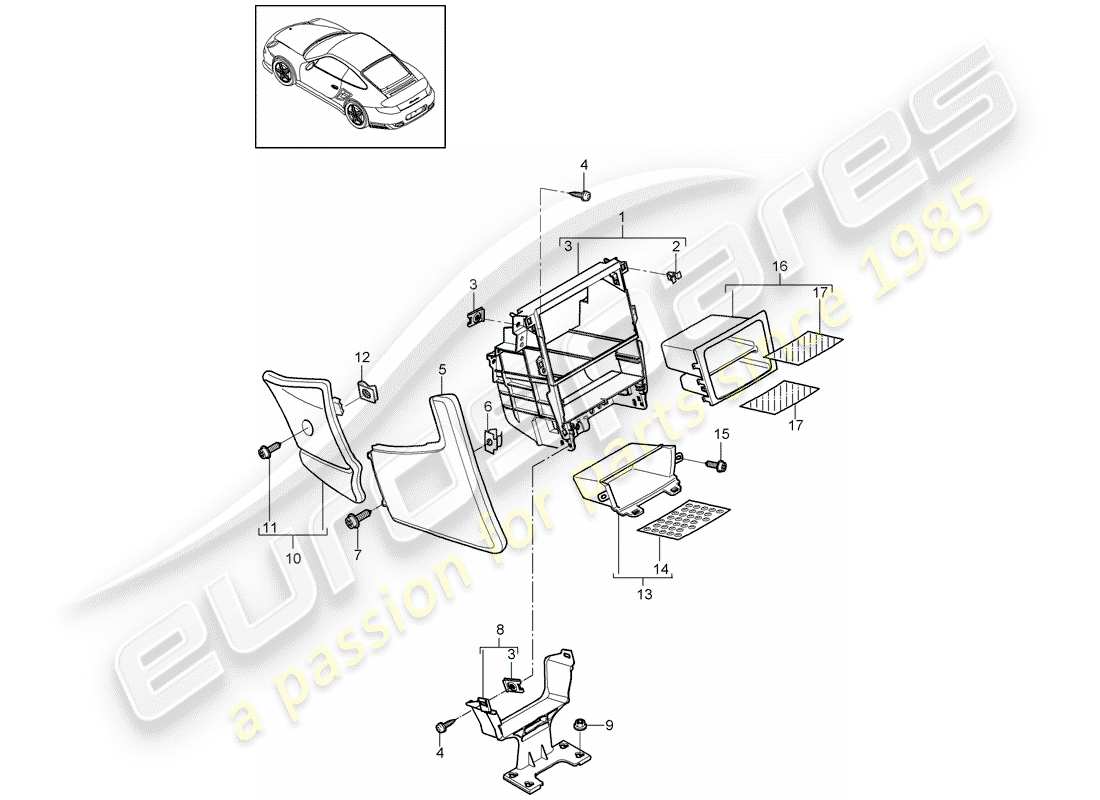 porsche 911 t/gt2rs (2012) center console parts diagram
