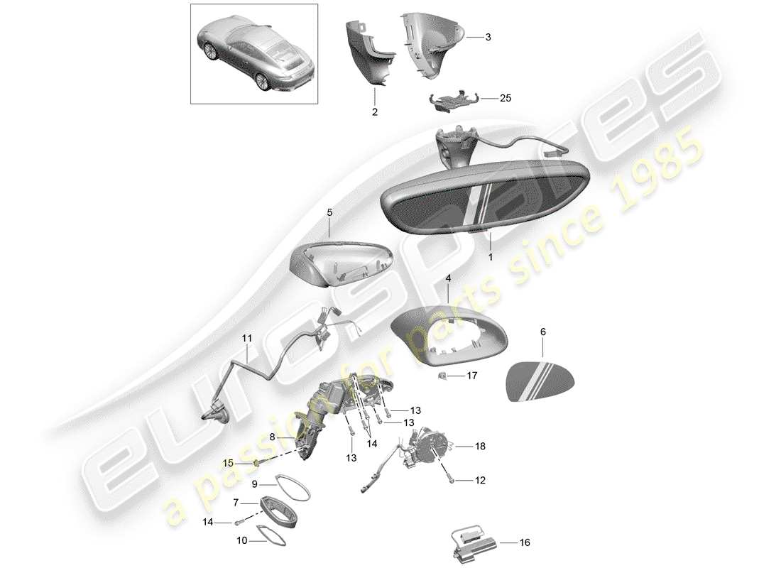 porsche 2019 (991-2) rear view mirror inner part diagram