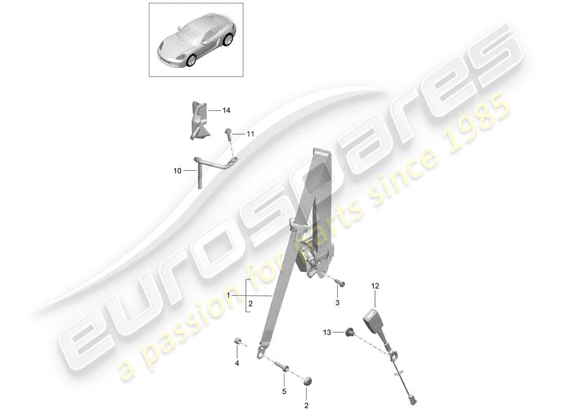porsche 2017 (718 cayman) three-point seat belt part diagram