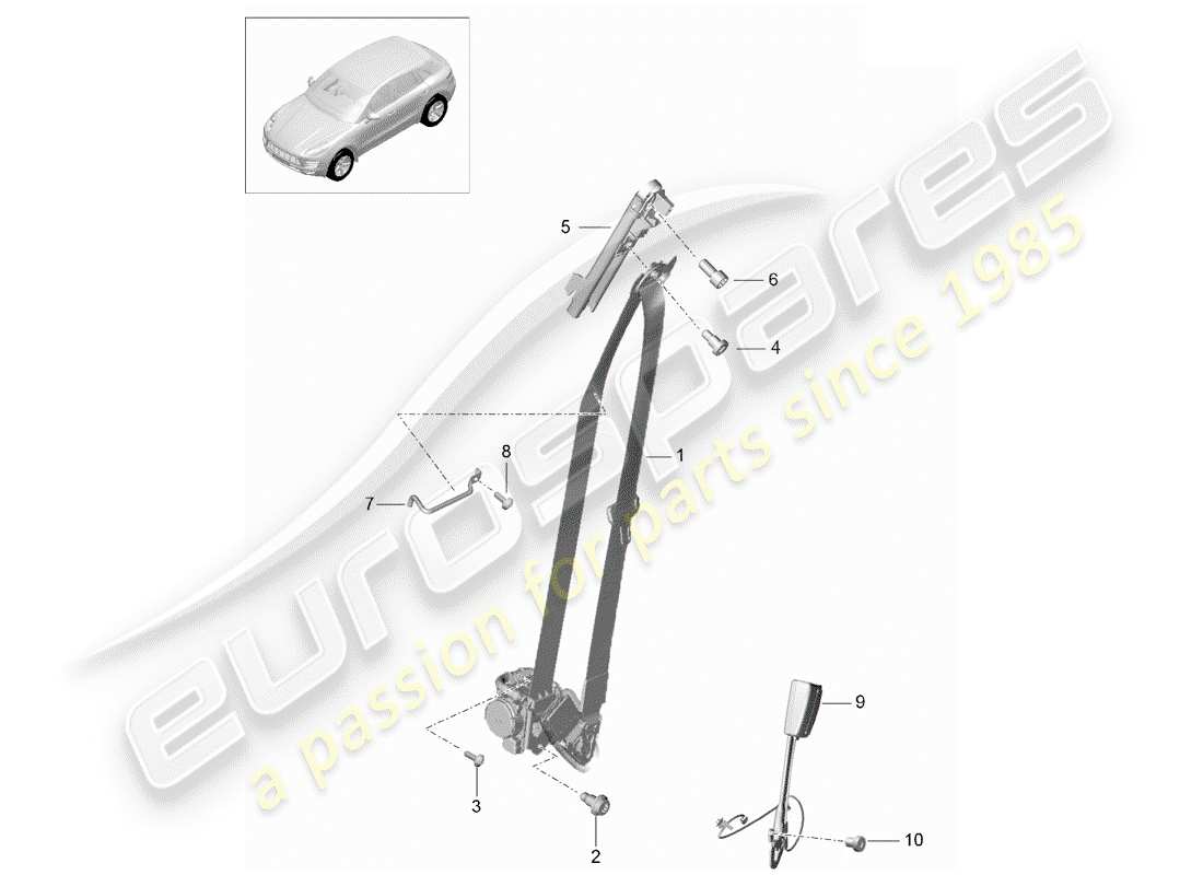 porsche 2017 (macan) three-point seat belt part diagram