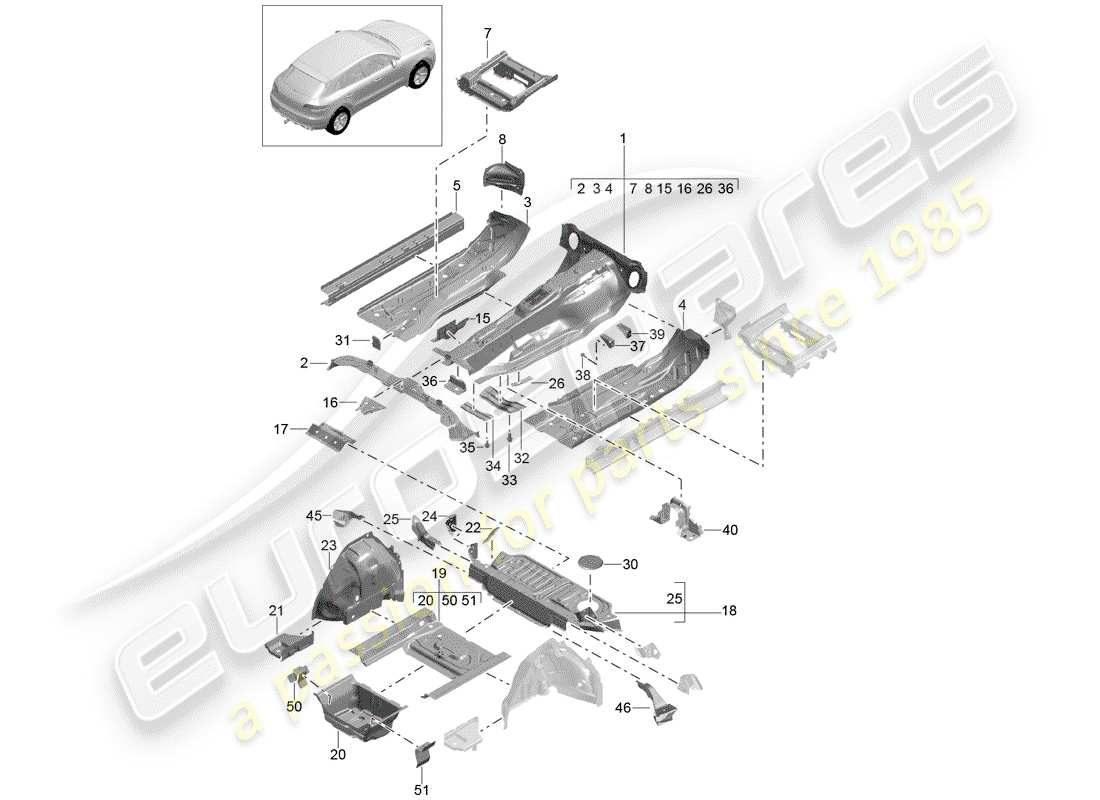 porsche macan (2017) floor plates part diagram