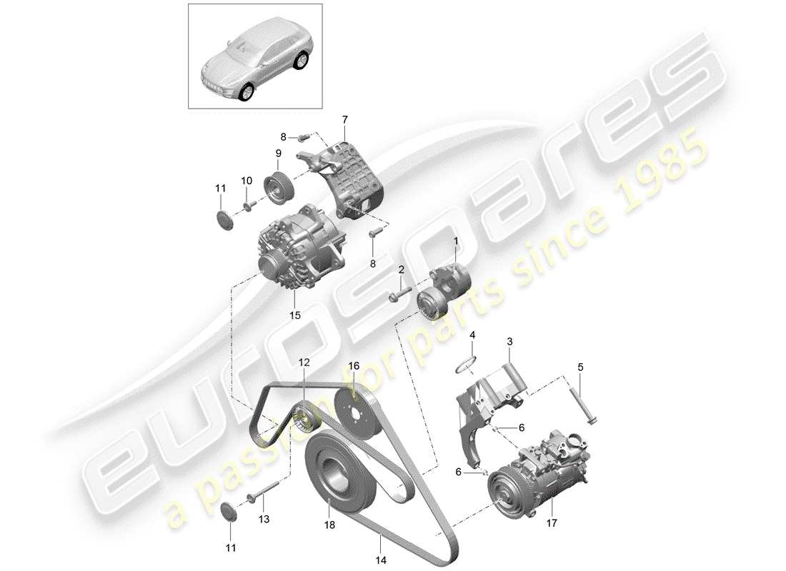 porsche 2017 (macan) belt tensioning damper part diagram