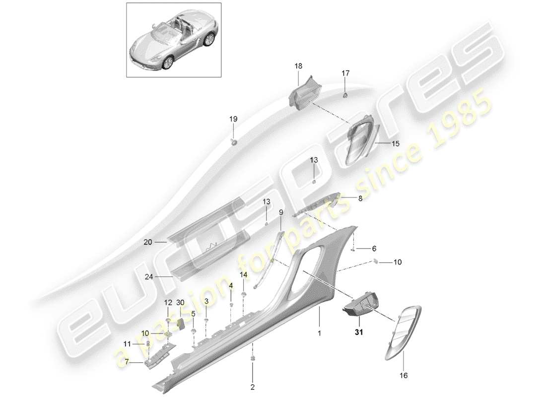 porsche 2017 (718 boxster) side member trim part diagram