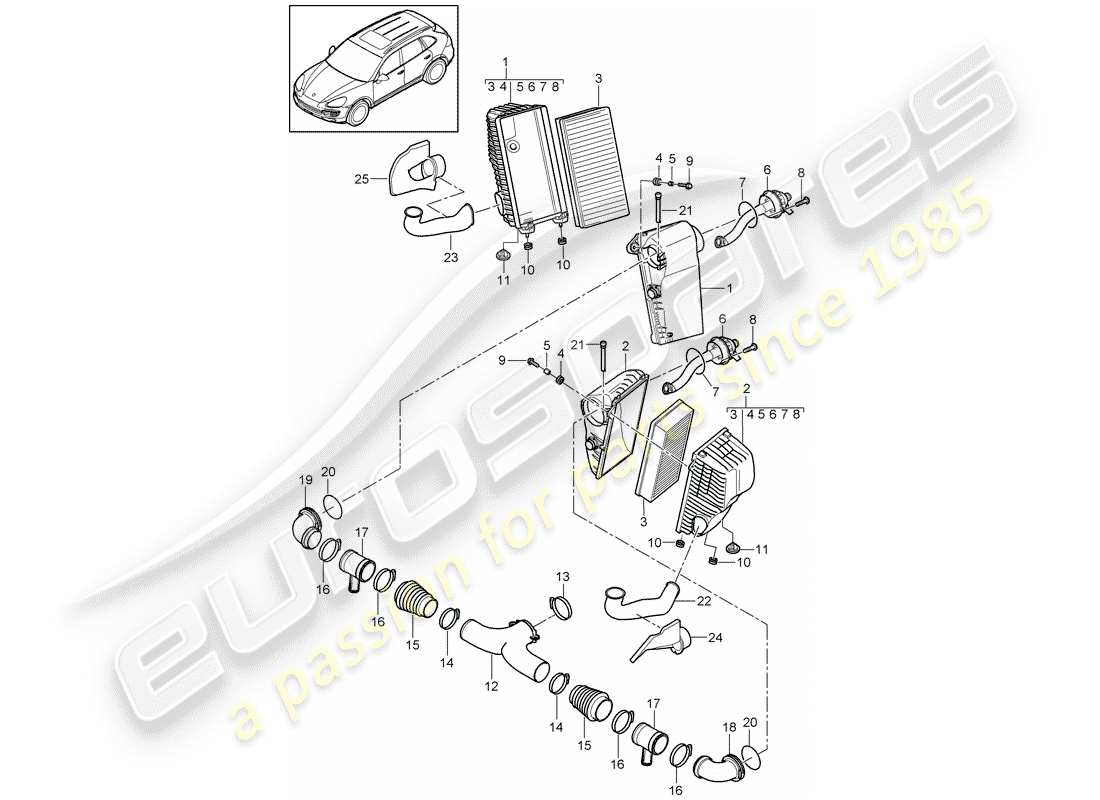 porsche cayenne e2 (2013) air cleaner with connecting part diagram