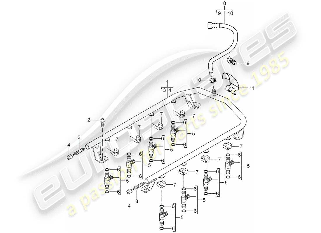 porsche cayenne (2003) fuel collection pipe part diagram