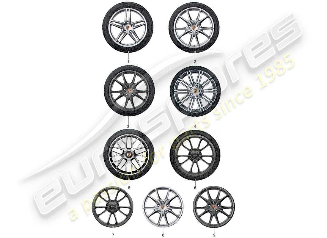 porsche 2013 (tequipment 98x/99x) 1 set aluminium rims with part diagram