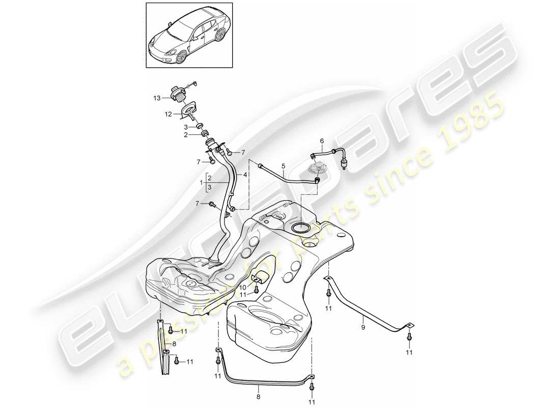 porsche panamera 970 (2010) fuel tank with parts diagram