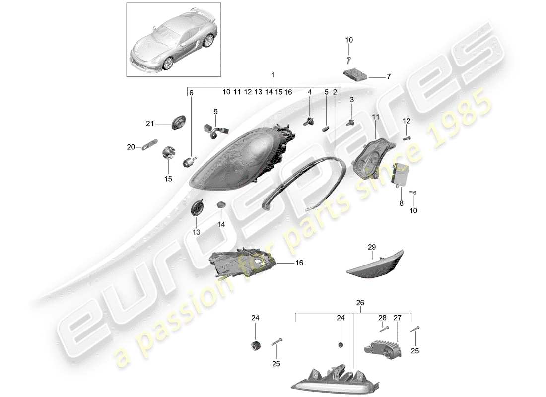 porsche 2016 (981 cayman gt4) headlamp part diagram