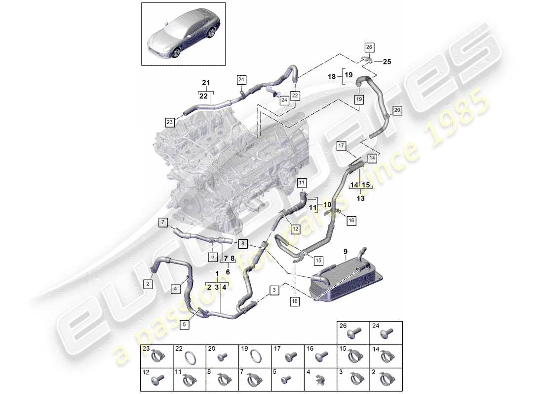 porsche 2019 (panamera 971-1) water cooling part diagram