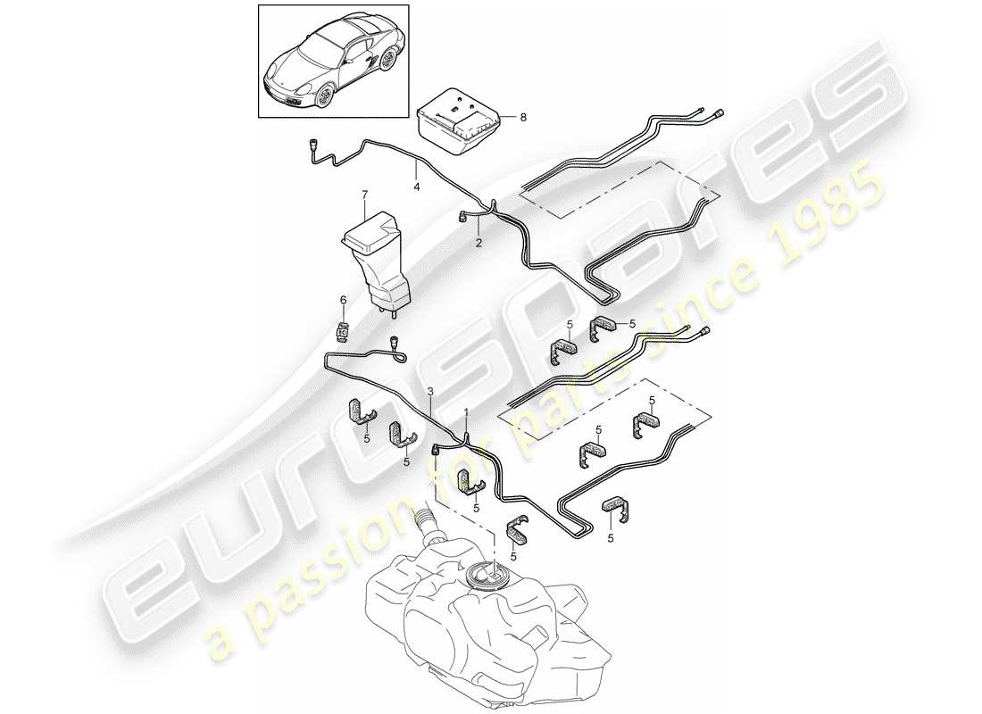 porsche cayman 987 (2010) fuel system parts diagram
