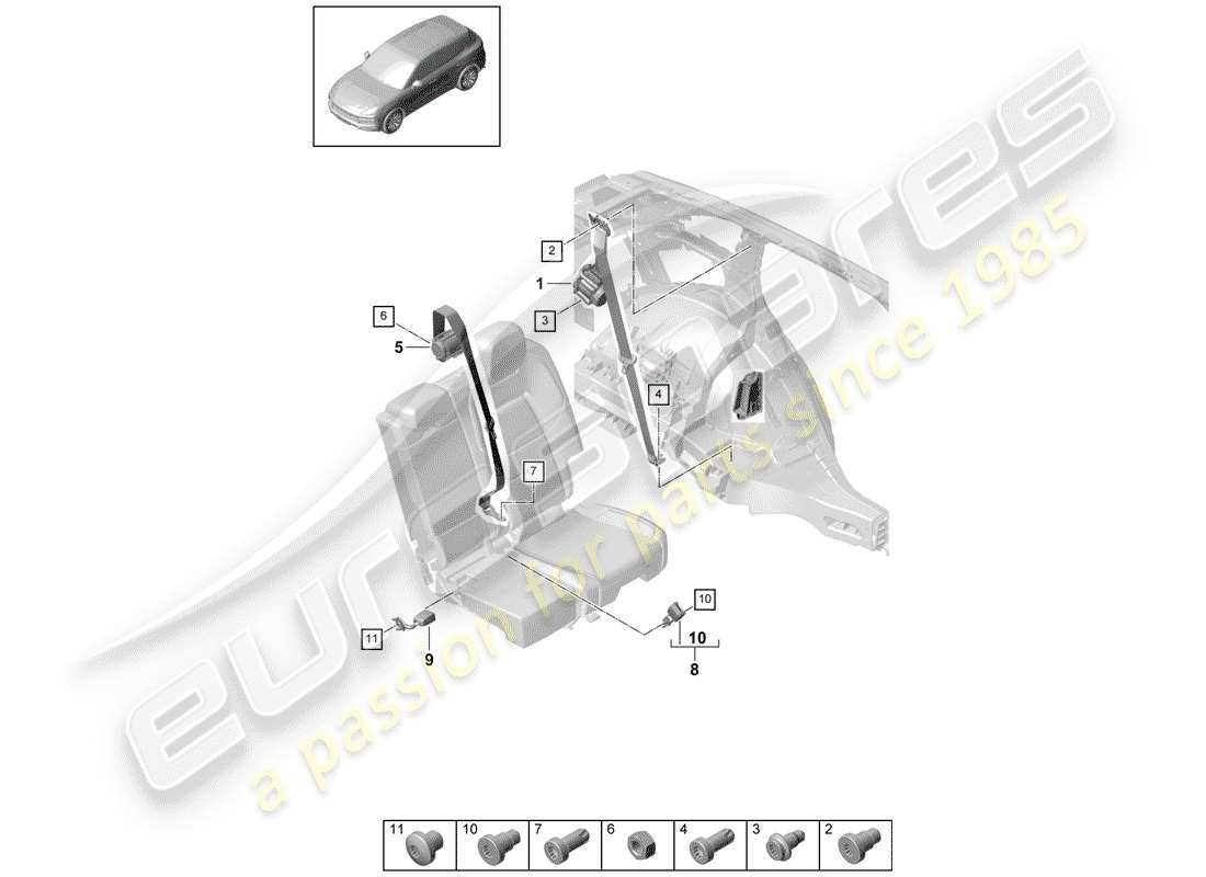 porsche cayenne e3 (2020) three-point seat belt part diagram
