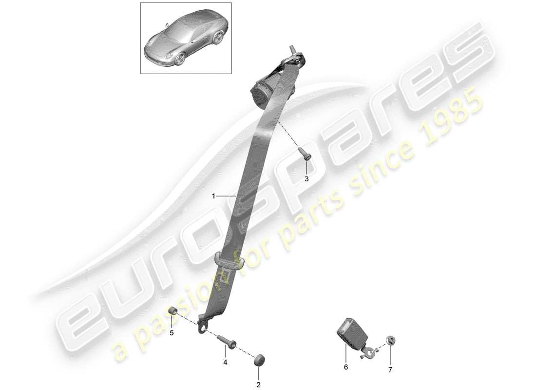 porsche 2015 (991-1) three-point seat belt part diagram