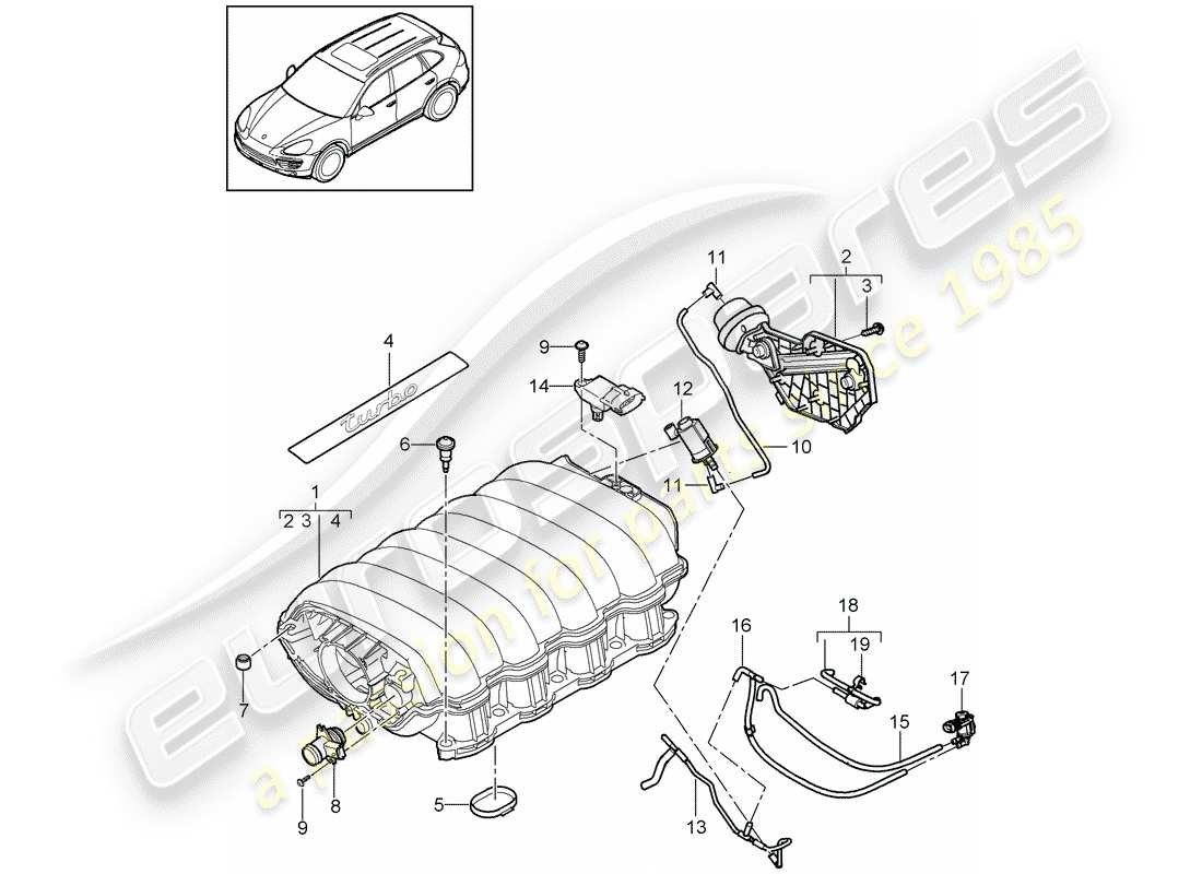 porsche cayenne e2 (2013) intake air distributor part diagram