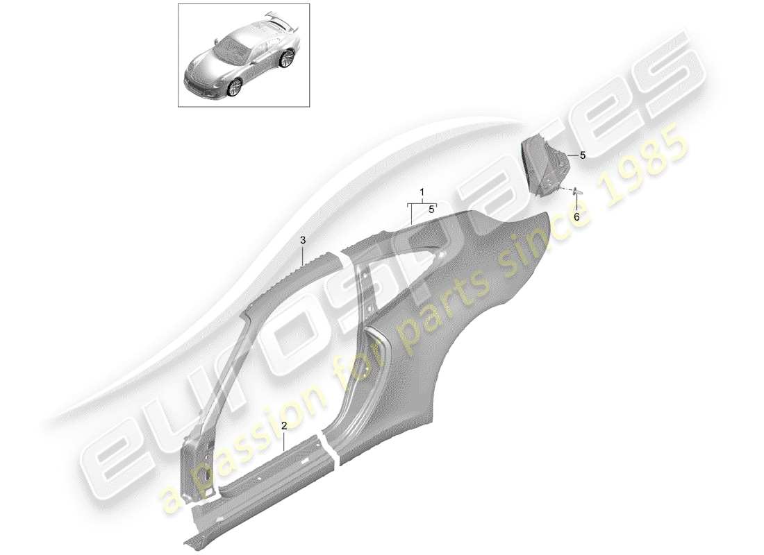 porsche 2018 (991-2 r/gt3/rs) side panel part diagram