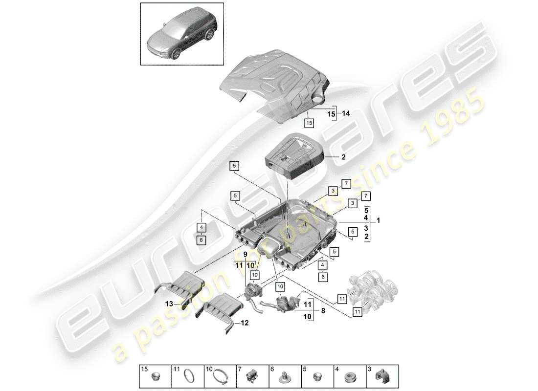 porsche 2020 (cayenne e3 9ya/9yb) air cleaner with connecting part diagram