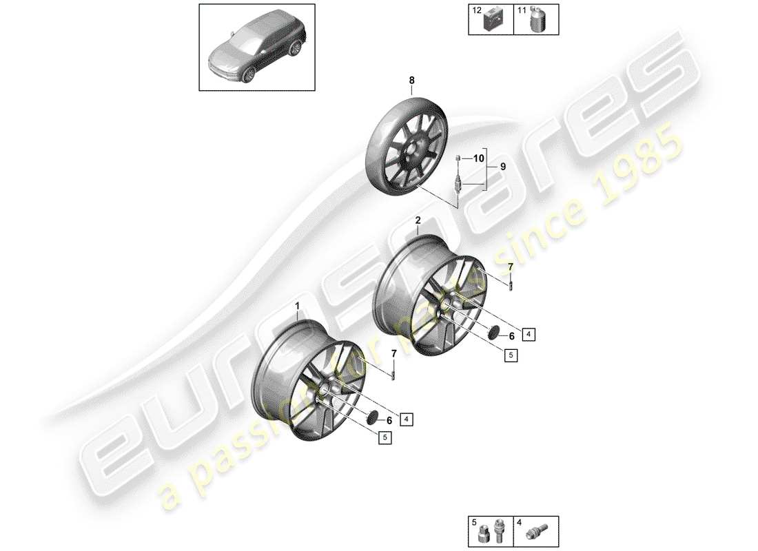 porsche 2020 (cayenne e3 9ya/9yb) alloy wheel part diagram