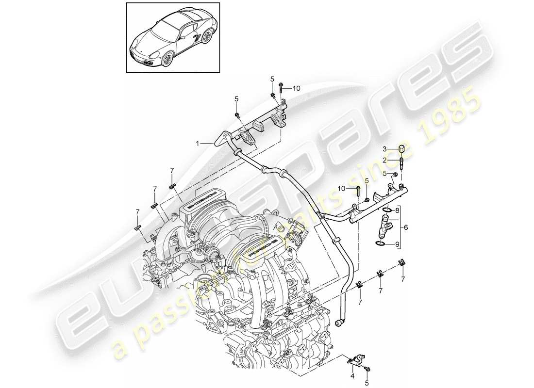 porsche 2011 (987 cayman) fuel collection pipe part diagram