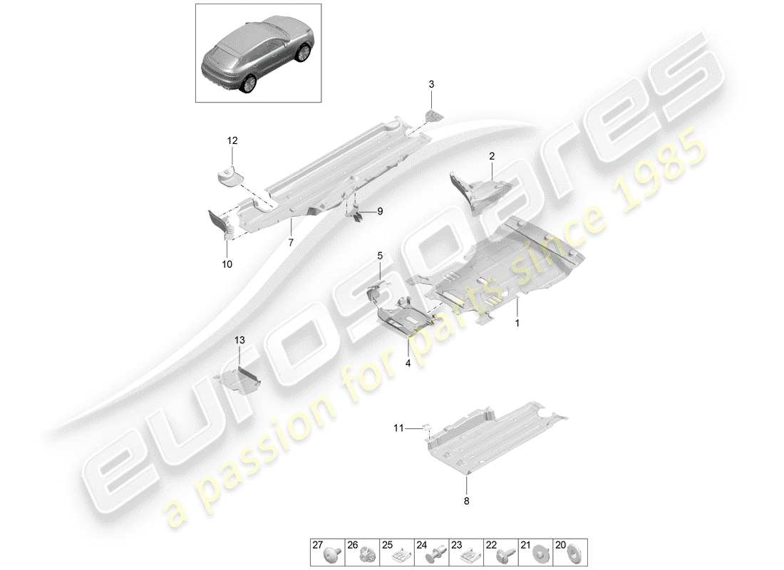 porsche 2019 (macan) underbody lining part diagram
