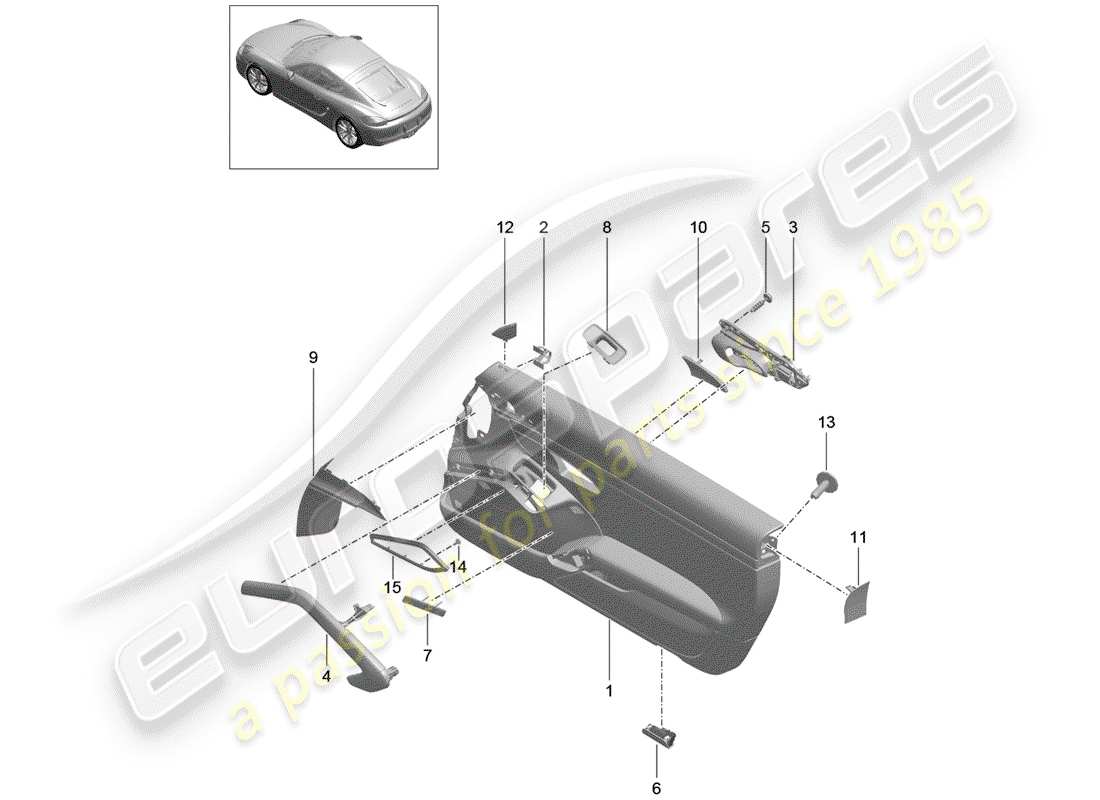 porsche 2014 (981 cayman) door panel part diagram