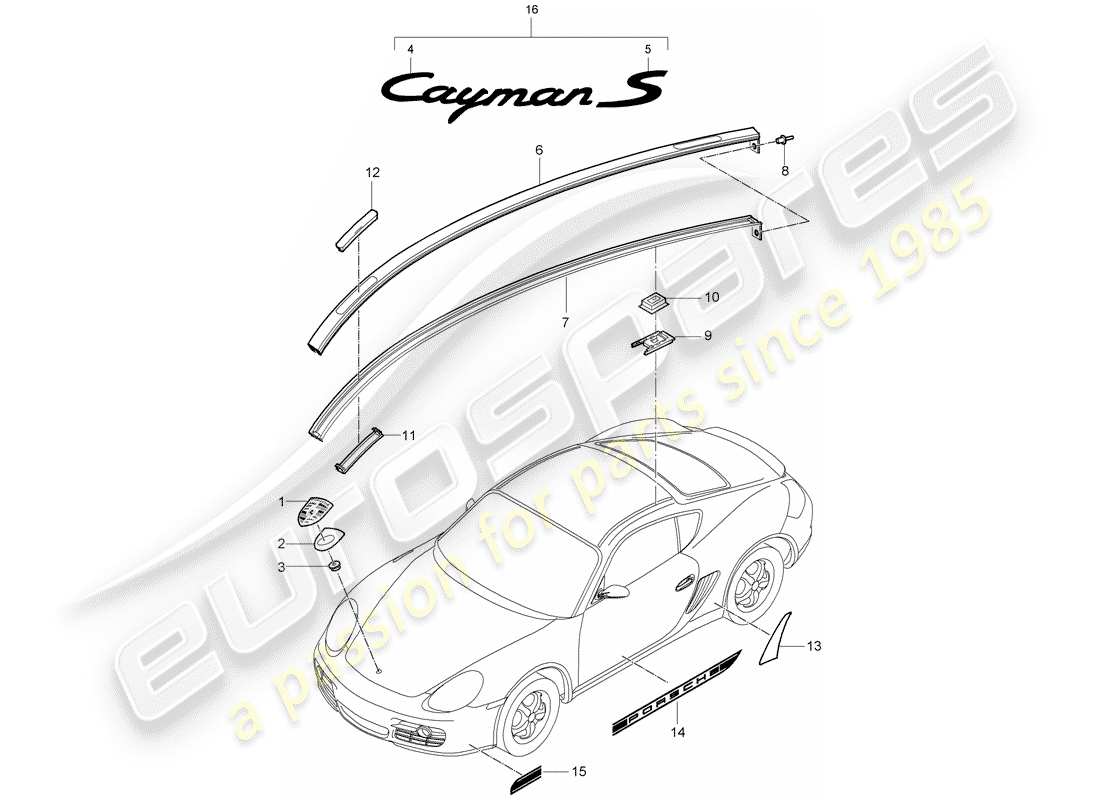 porsche 2010 (987 cayman) nameplates part diagram