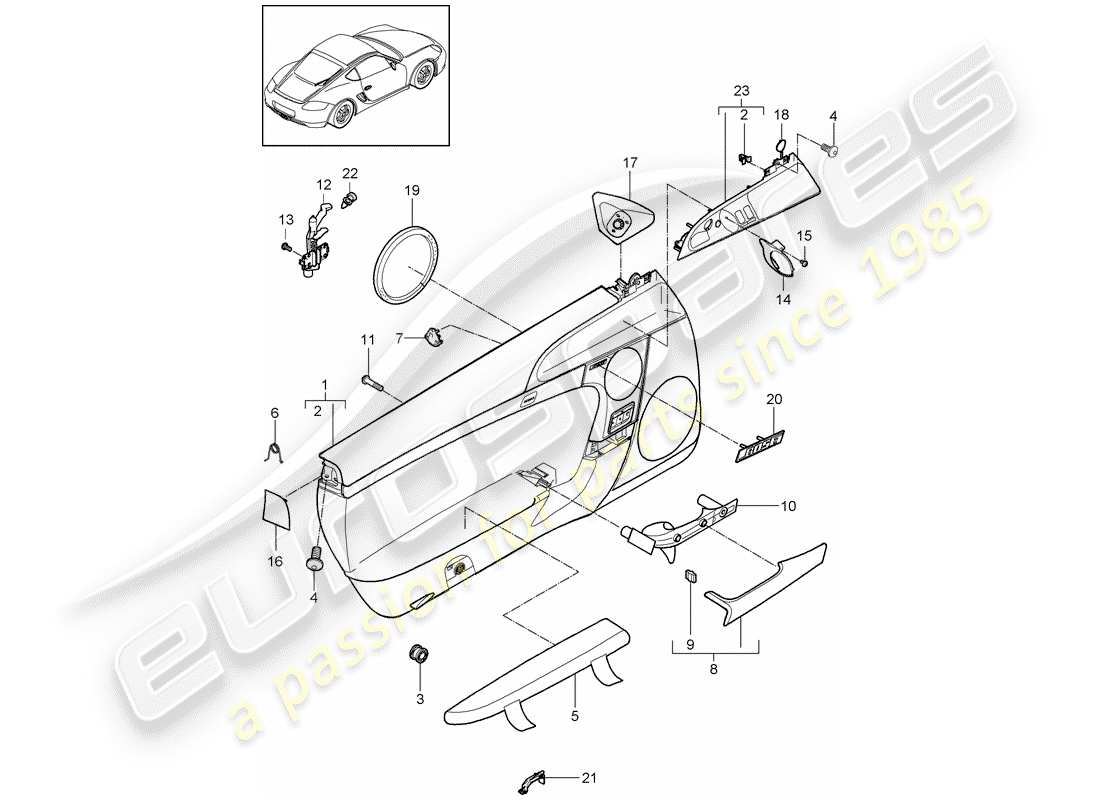 porsche 2011 (987 cayman) door panel part diagram
