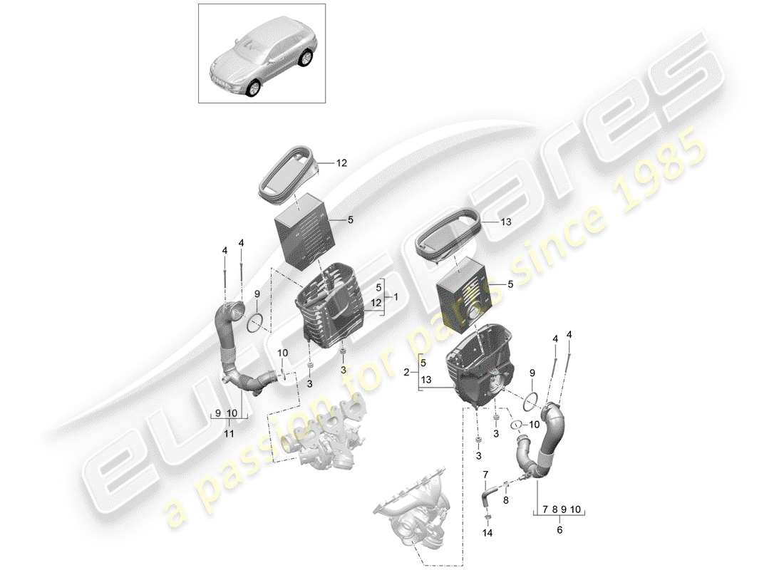 porsche 2018 (macan) air cleaner with connecting part diagram
